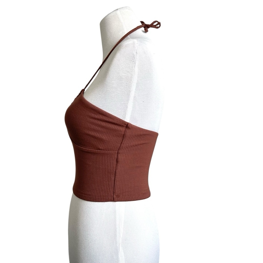 Aritzia Wilfred Womens Merci Ribbed Halter Cropped Top Size XS Brown - Picture 4 of 9